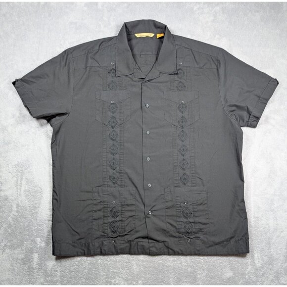 The Havanera Co Button Up Shirt Mens XXL Black Embroidered Hawaiian Vacation - Picture 1 of 6